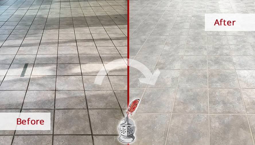 Commercial Floor Before and After Our Grout Sealing in Vienna, VA