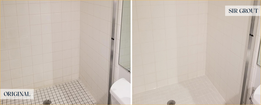 Shower Walls and Floor Before and After a Grout Cleaning in Potomac