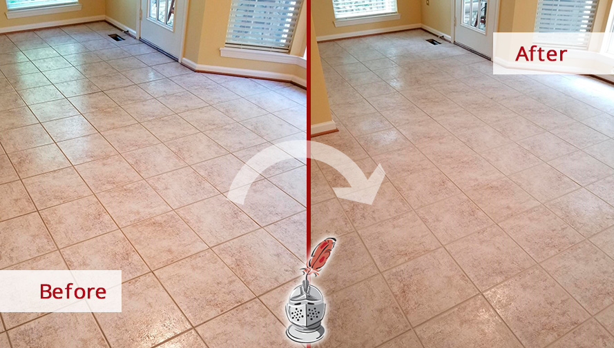 Tile Floor Before and After a Grout Cleaning in Great Falls