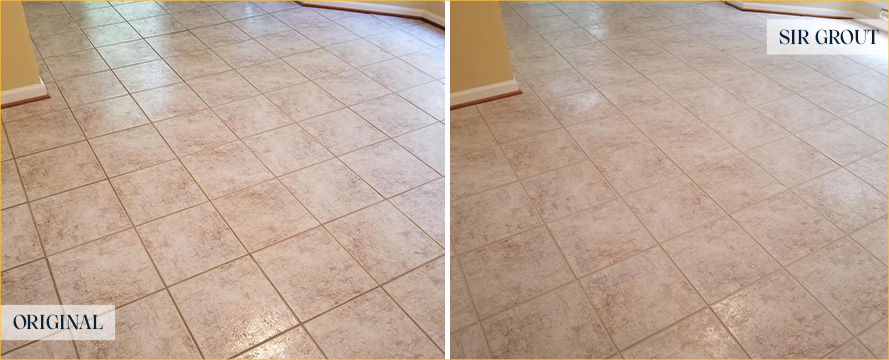 Tile Floor Before and After a Grout Cleaning in Great Falls