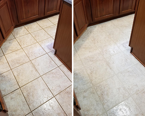 Kitchen Floor Before and After a Grout Cleaning in Great Falls