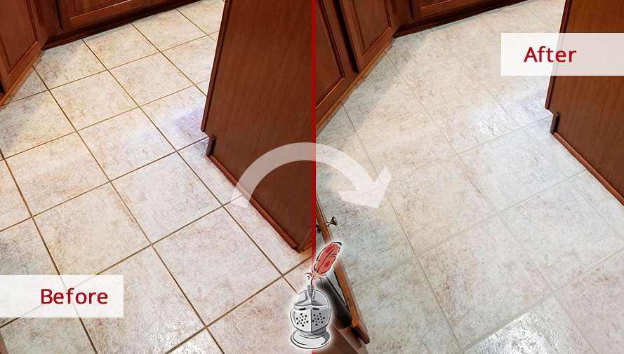Kitchen Floor Before and After a Grout Cleaning in Great Falls