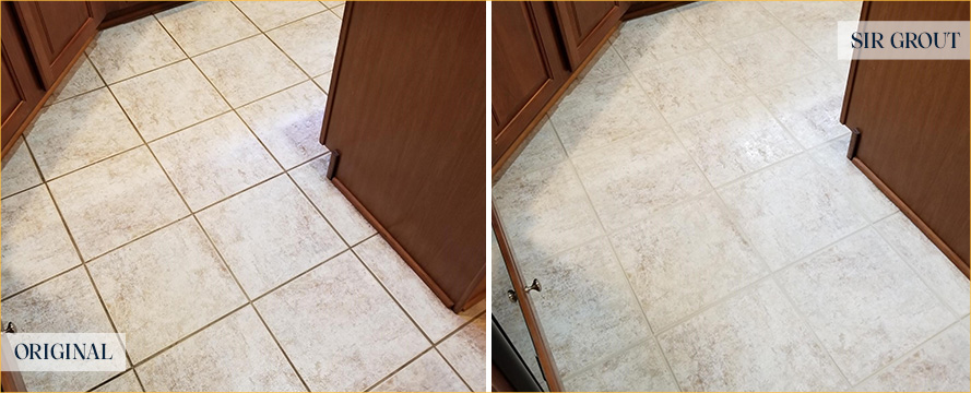 Kitchen Floor Before and After a Grout Cleaning in Great Falls