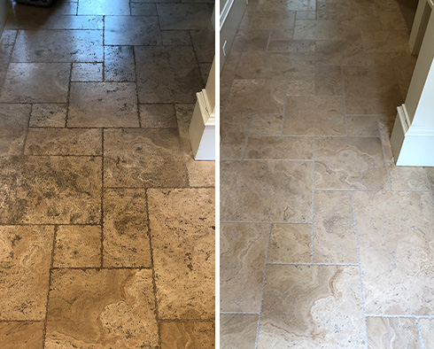 Travertine Floor Before and After a Stone Cleaning in Oakton