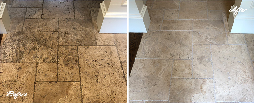 Travertine Floor Before and After a Stone Cleaning in Oakton