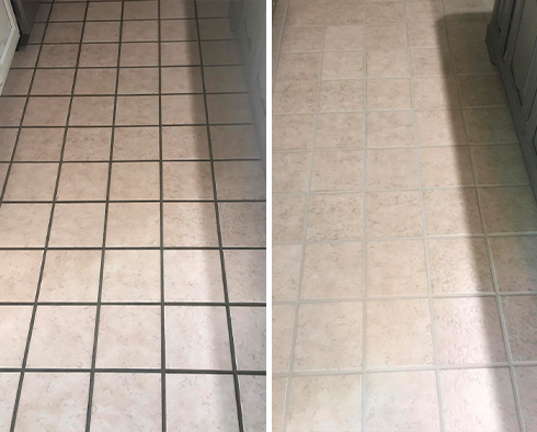 Tile Floor Before and After a Grout Cleaning in Fairfax Station