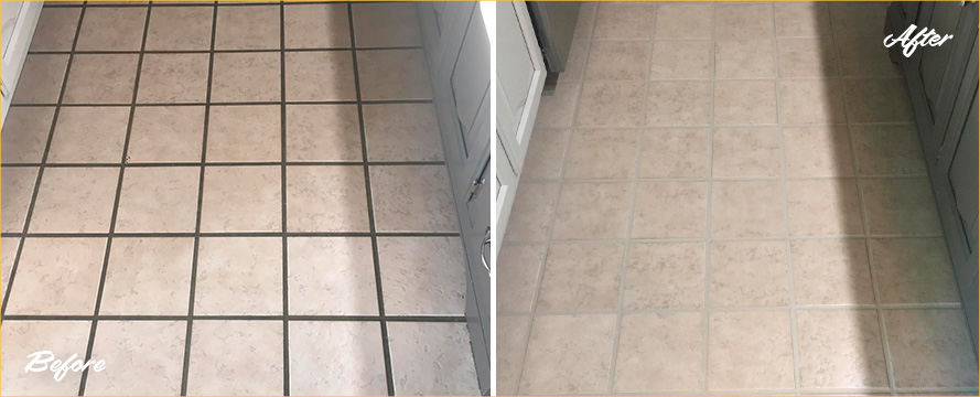 Tile Floor Before and After a Grout Cleaning in Fairfax Station