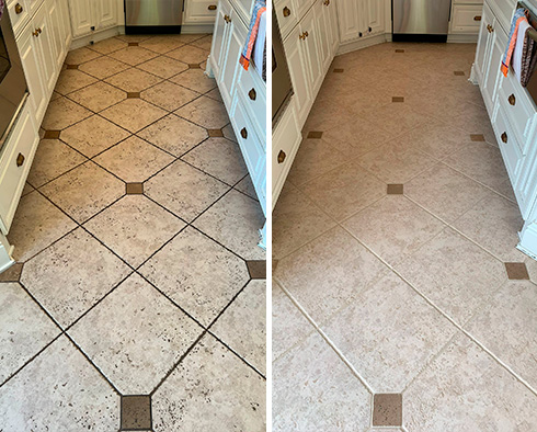 Kitchen Floor Before and After a Service from Our Tile and Grout Cleaners in Arlington