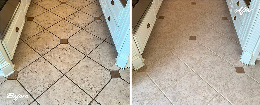 Kitchen Floor Before and After a Service from Our Tile and Grout Cleaners in Arlington