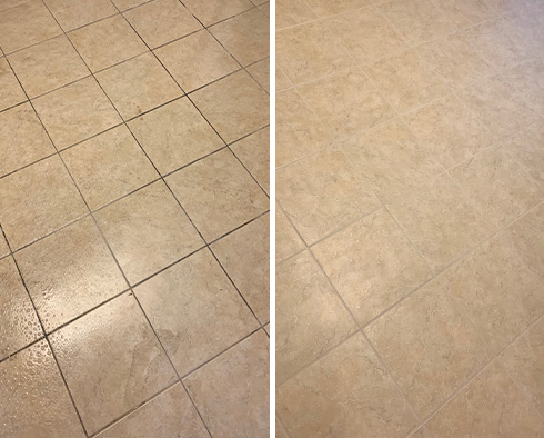 Kitchen Floor Before and After a Grout Sealing in Leesburg