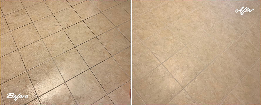 Kitchen Floor Before and After a Grout Sealing in Leesburg