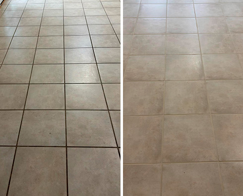 Tile Floor Before and After a Grout Cleaning in Ashburn
