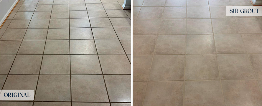 Tile Floor Before and After a Grout Cleaning in Ashburn