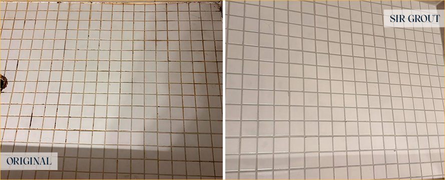 Shower Floor Before and After a Grout Cleaning in Gaithersburg
