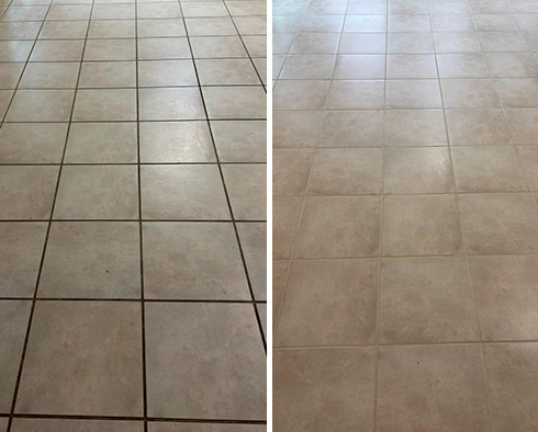 Tile Floor Before and After a Grout Cleaning in Lessburg