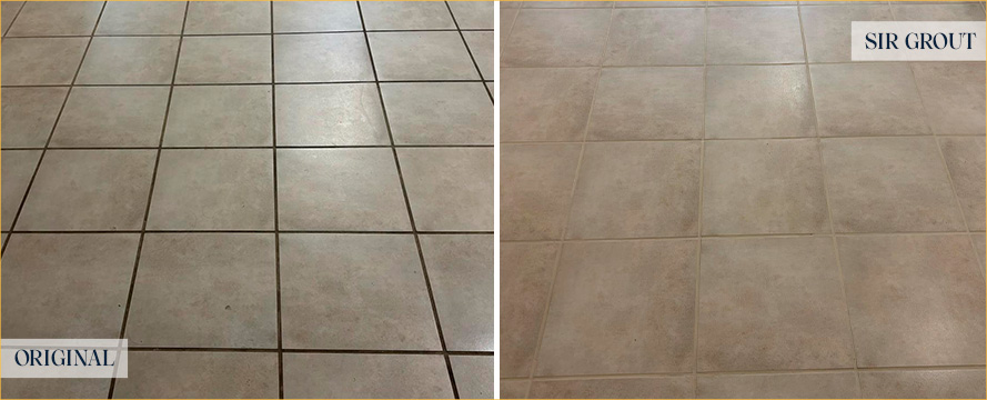 Tile Floor Before and After a Grout Cleaning in Leesburg