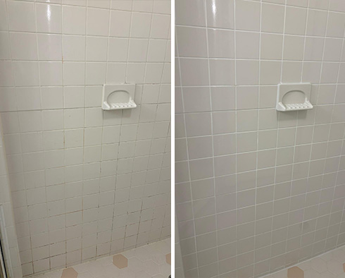 Shower Before and After a Grout Cleaning in Arlington, VA