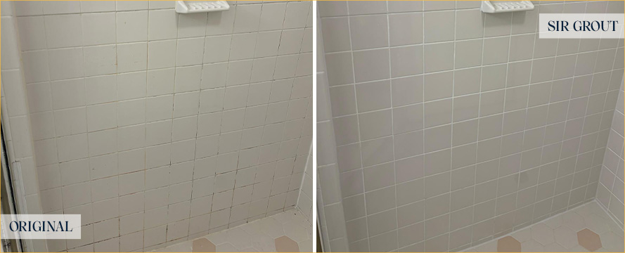 Shower Before and After a Remarkable Grout Cleaning in Arlington, VA