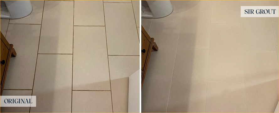 Bathroom Floor Before and After a Grout Cleaning in Washington, D.C.
