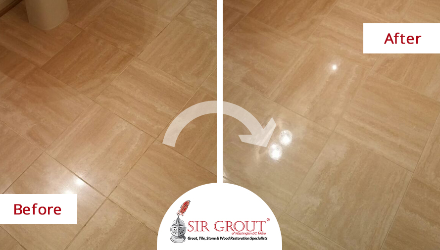 Picture of a Floor Before and After a Stone Honing in Arlington