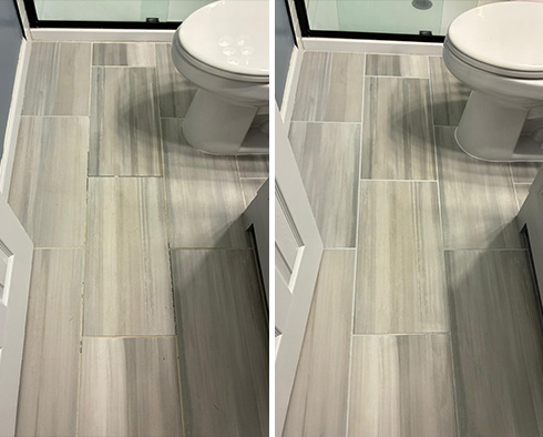 Floor Before and After a Grout Sealing in Silver Spring, MD