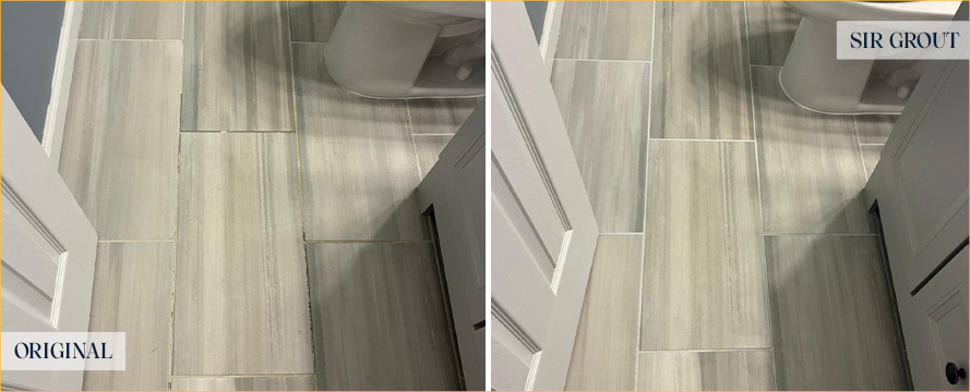 Bathroom Floor Before and After a Grout Sealing in Silver Spring, MD