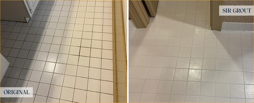Floor Before and After a Flawless Grout Cleaning in Bethesda, MD