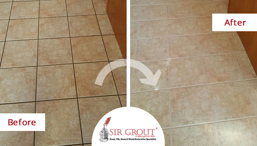 Befoe and After Picture of a Floor Restored Thanks to a Grout Recoloring