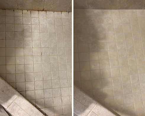 Shower Before and After a Tile Cleaning in Clarksburg, MD 