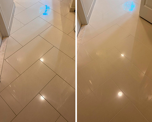 Floor Before and After a Grout Cleaning in Clarksburg, MD