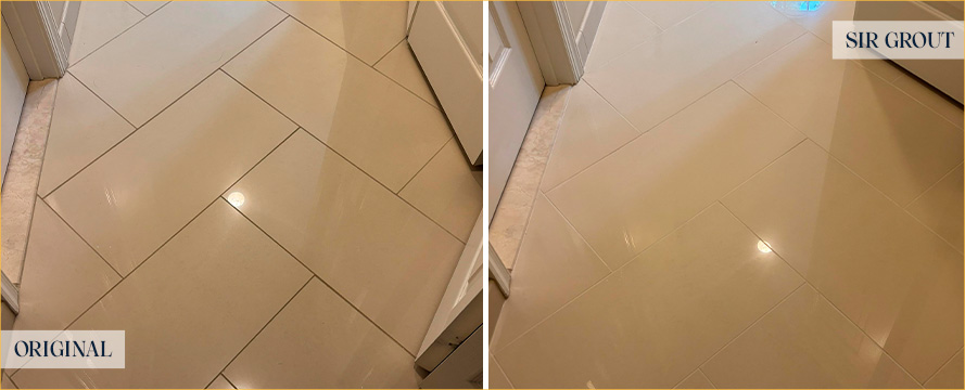 Floor Before and After a Flawless Grout Cleaning in Clarksburg, MD