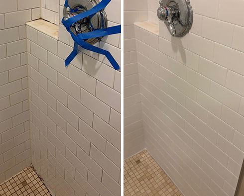 Shower Before and After a Grout Sealing in Chevy Chase, MD