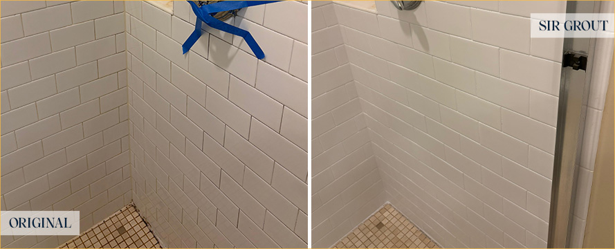 Shower Before and After an Excellent Grout Sealing in Chevy Chase, MD