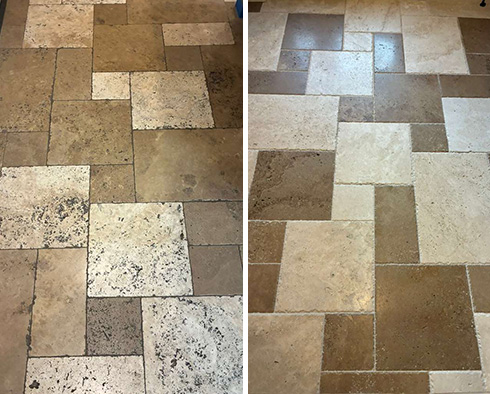Floor Before and After a Stone Cleaning in Rockville, MD 