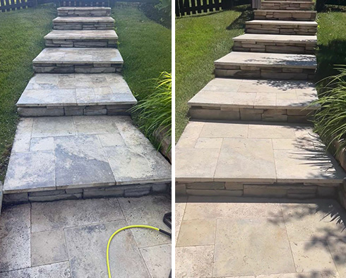 Shower Before and After a Stone Cleaning in Ashburn, VA 