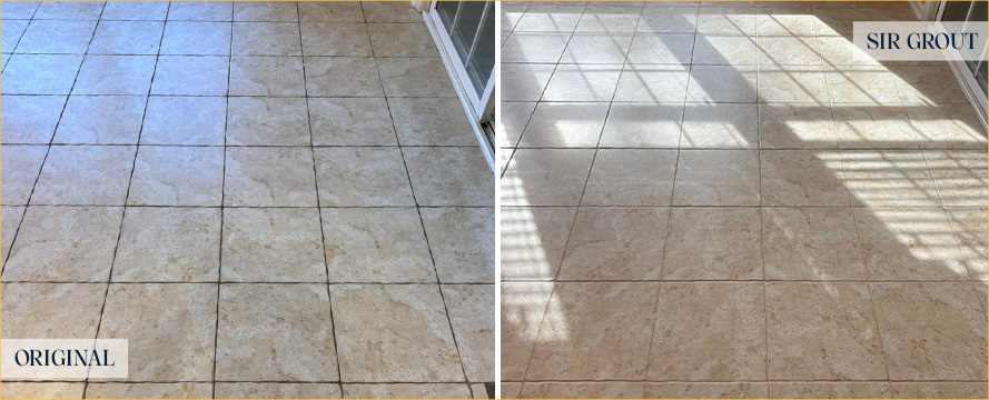 Floor Before and After an Excellent Grout Cleaning in Vienna, VA