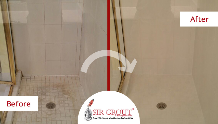 Image of a Shower Before and After a Grout Cleaning in Washington DC