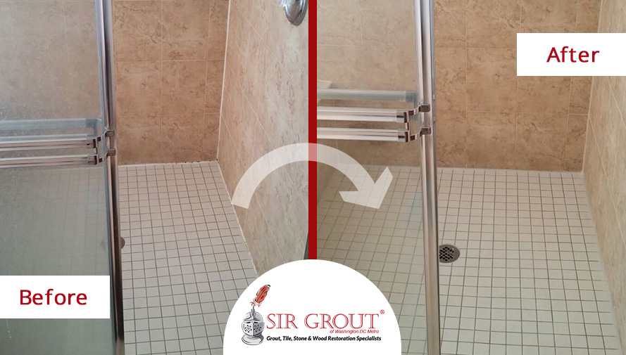 Before & After Picture of a Grout Cleaning Service in Great Falls, VA