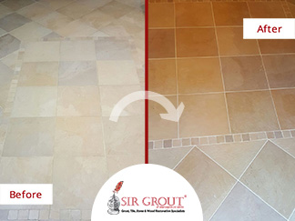 Before and After Picture of a Grout Recoloring Service in Arlington, Virginia