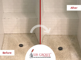 Before and After Picture of a Grout Cleaning Service in Vienna, Washington DC