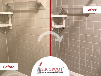 Before and After Picture of a Grout Recoloring Service in Arlington, VA