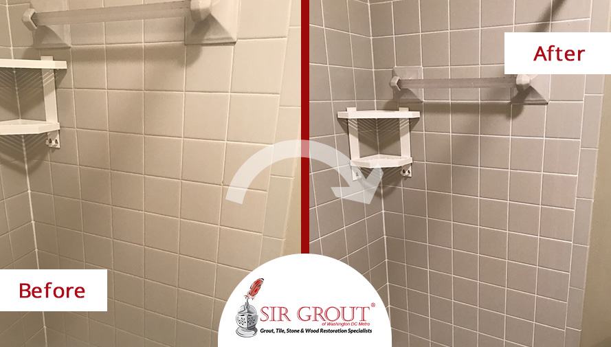 Before and After Picture of a Grout Recoloring Service in Arlington, VA