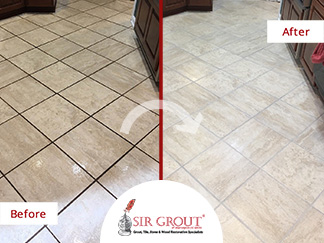 Before and After PIcture of a Tile Grout Cleaning in Bethesa
