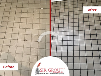 Before and After Picture of a Stained Tile Floor in Fairfax Station