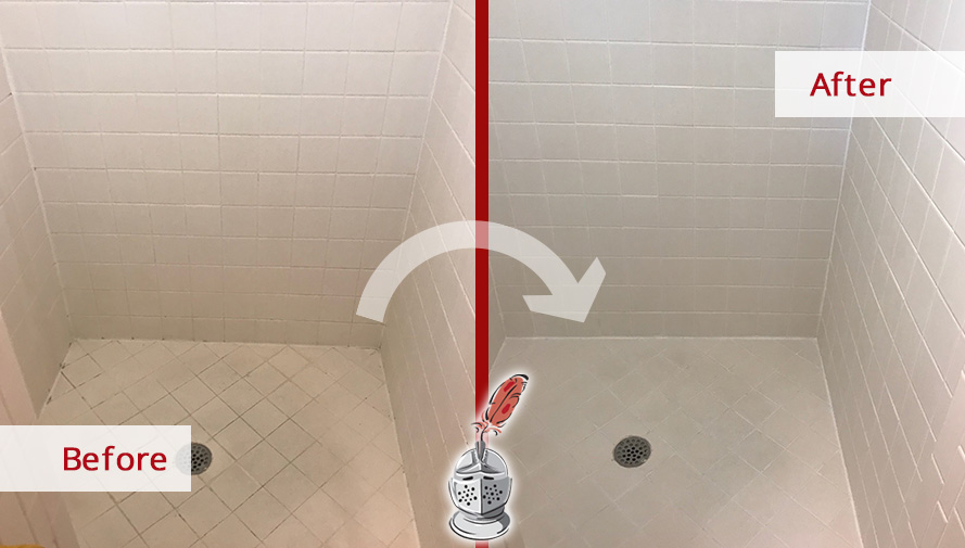 Before and After Picture of a Shower Floor Grout Cleaning Service in Rockville, MD