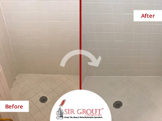 Before and After Picture of a Grout Cleaning Service in Rockville, MD