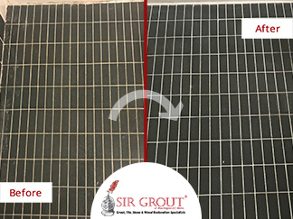 Before and After Picture of a Bathroom Floor Grout Sealing Service in Rockville, Maryland