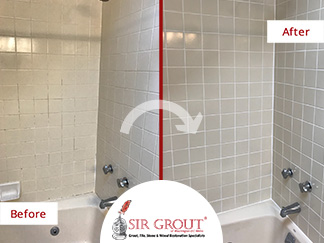 Before and After Picture of a Shower Caulking Service in Fairfax, VA