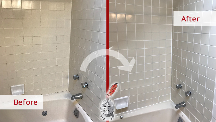 Before and After Picture of a Shower Caulking Service in Fairfax, VA