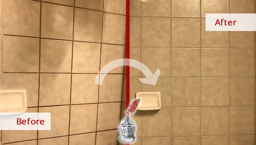Before and After Picture of a Shower Grout Cleaning in Tenleytown, DC